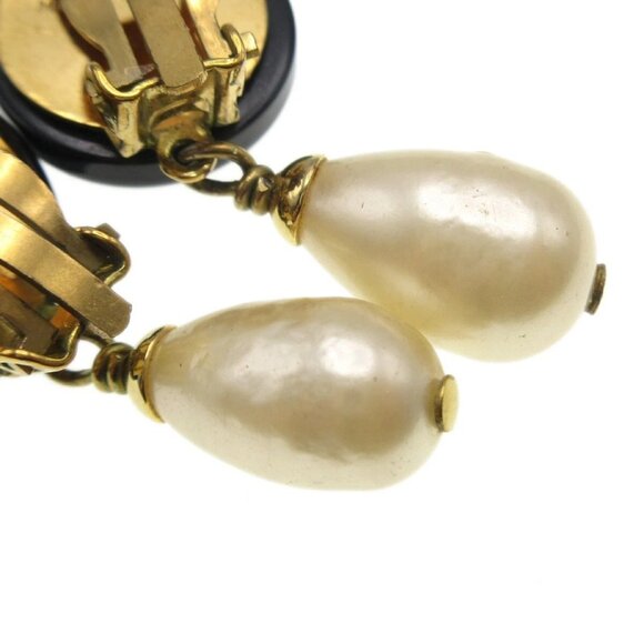 Chanel Artificial Pearl Dangle Earrings Clip-On Black 94A 19015 - Picture 5 of 6